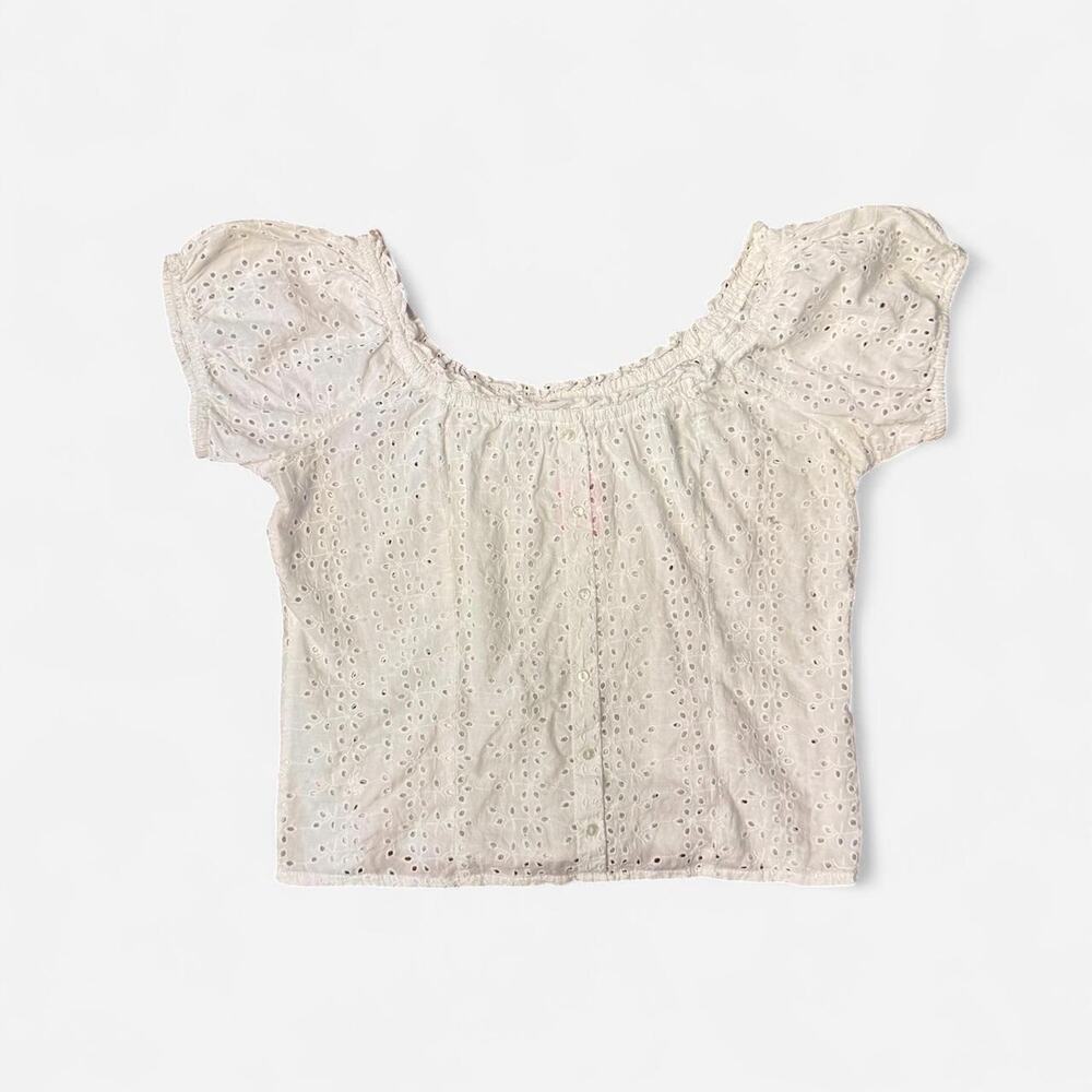 White boho button up eyelet blouse short sleeve off the shoulder, from Pimkie
